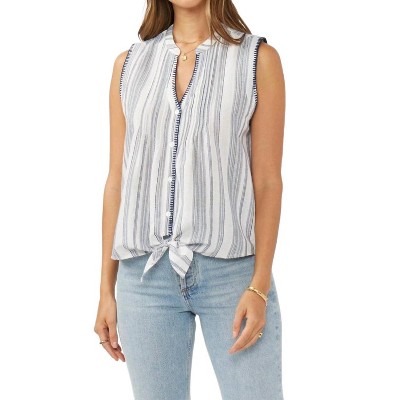 Women's Yarn-dyed Button-down Tie Front Tank Top - LOVESTITCH