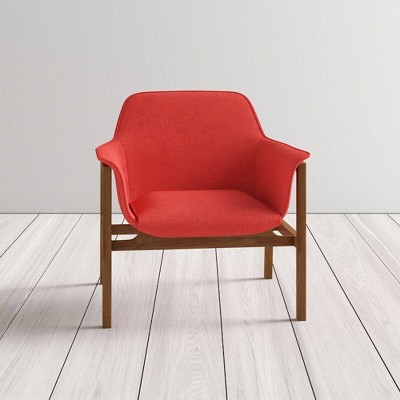 Burnt Orange Linen and Walnut Wood Mid-Century Accent Chair