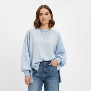 Women's Slouchy Crewneck Sweatshirt - Stretch Polyester Blend with Side Slit Details Cherie Code - 1 of 4