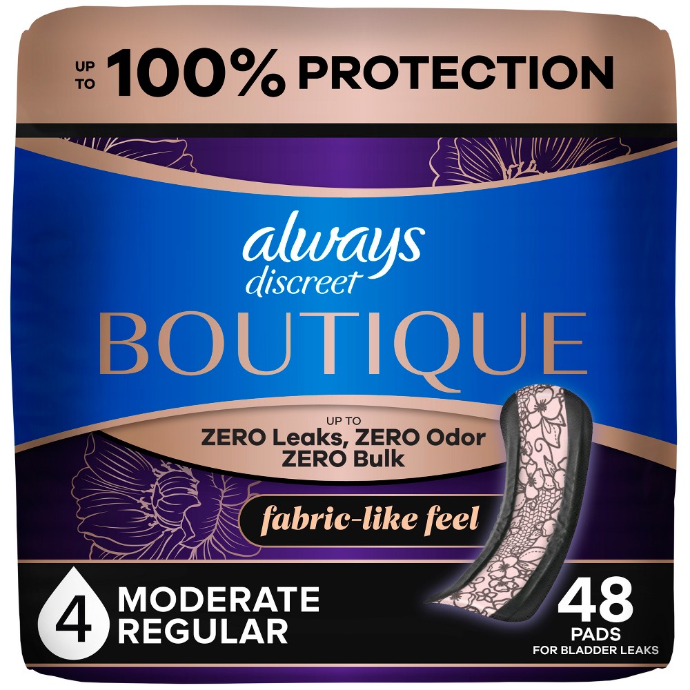 Always Discreet Boutique Incontinence Pads - Moderate - Regular - 48ct