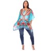 Plus Size Short Caftan with Tie-up Neckline - One Size Fits Most Plus - White Mark - 4 of 4