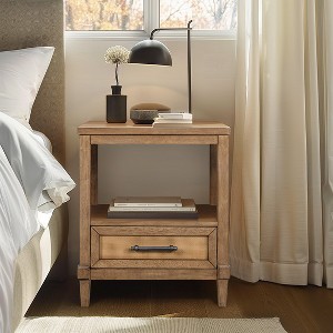 Gulches Martha Stewart Lily Pond Collection Nightstand Toasted Almond, Synthetic Cane Drawer, Open Shelf, 22"W x16"D x26"H - 1 of 4