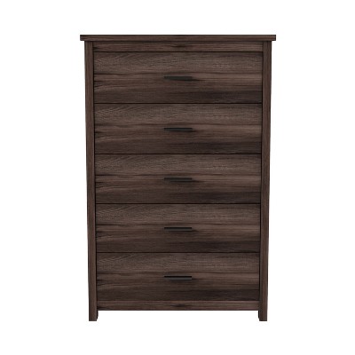 Okak 5-Drawer Dresser with Retro Country Style Easy Buckle Assembly, Smooth Sliding Drawers, Safe Storage for Bedroom