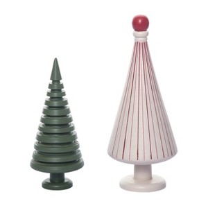 Transpac Wood 9.84 in. Multicolor Christmas Carved Striped Tree Set of 2 - 1 of 3