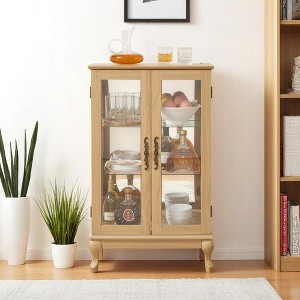 2-Door Lighted Glass Curio Cabinet with Mirrored Back, Adjustable Shelves & Tempered Glass Doors –Retro Display Cabinet for Office,Bulb Included - 1 of 4
