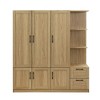 3 Door Wooden Storage Wardrobe for Dedroom with Shelves and 2 Drawers, Side Storage Shelves,Nature - 2 of 4