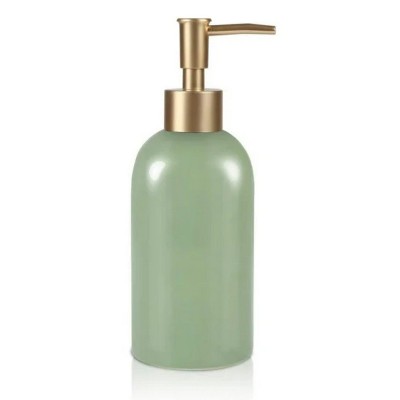 LunaLulinlk Ceramic Soap Dispenser, Refillable Liquid Hand Soap Dispenser with Gold Pump (Green)