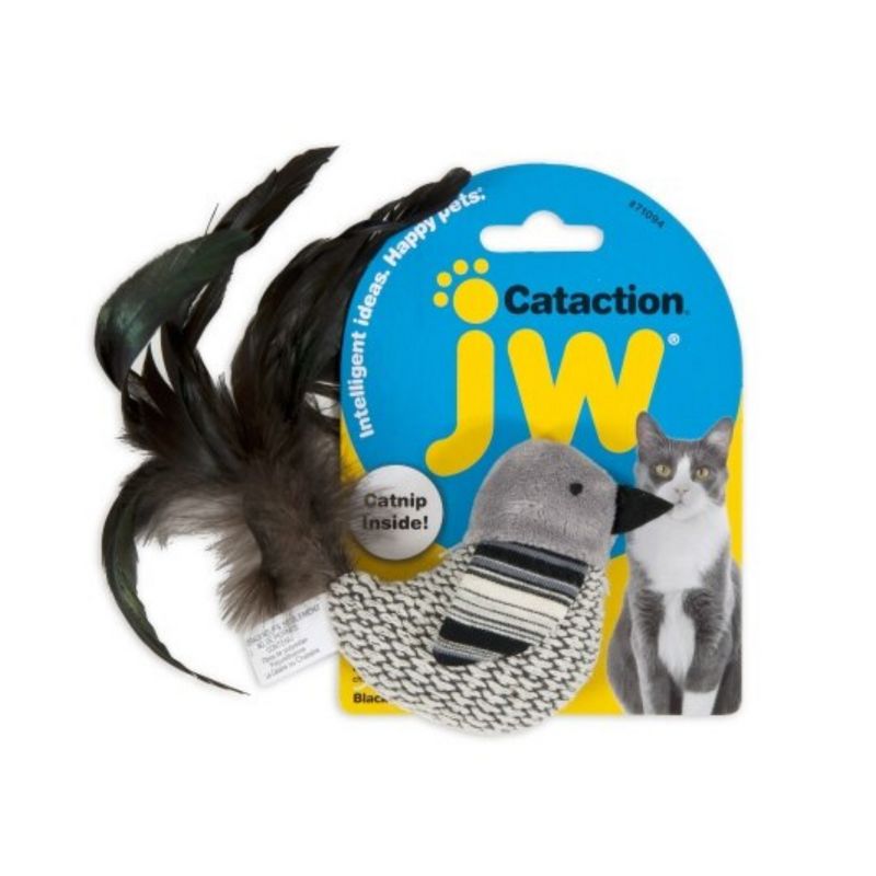 JW Pet Cataction Catnip Black And White Bird Cat Toy With Feather Tail, 2 of 4
