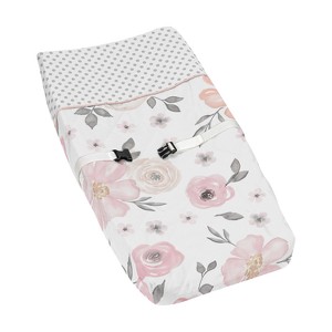 Sweet Jojo Designs Changing Pad Cover - Watercolor Floral - Pink/Gray, Gray Pink White