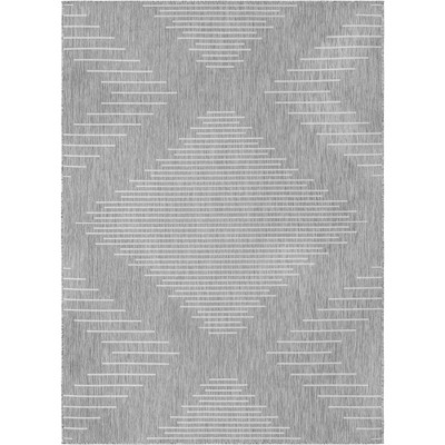 Gray Stripe Synthetic Flat Woven Outdoor Rug 4' x 6'