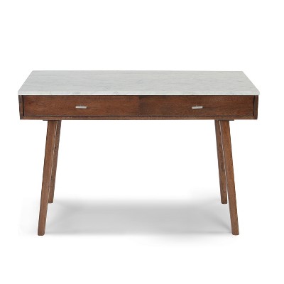 The Bianco Collection Viola 44" Rectangular Italian Carrara White Marble Writing Desk