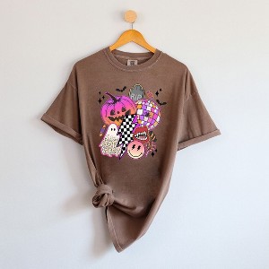 Simply Sage Market Women's Pumpkin Ghost Collage Short Sleeve Garment Dyed Tee - 1 of 2