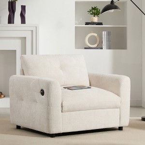 EHMKNP Wide Seat Chenille Armchair with Dual Charging Ports – Tufted Single Sofa for Living Room & Apartment - 1 of 4