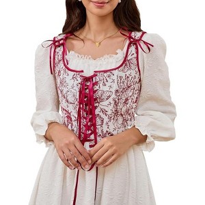 Acekool Women’s Vintage Floral Corset Lace-Up Vest, Vintage Pirate-Inspired Bustier with Embroidered Print - 1 of 4
