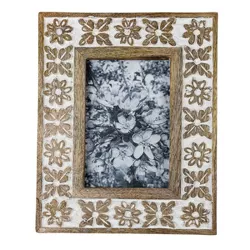 Carved White Flower 4X6 Wood Photo Frame - Foreside Home & Garden