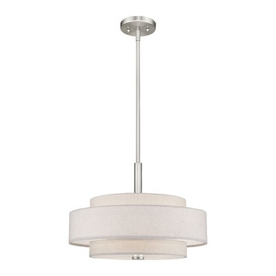 Brushed Nickel 4-Light Drum Pendant with Oatmeal Shade