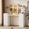 PAKASEPT Makeup Vanity with Mirror and LED Lights, 55" Makeup Table with 10 Drawers, Hidden Drawers and Open Shelves, 3 Modes Brightness Adjustable - 3 of 4