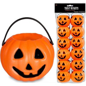 4E's Novelty Mini Pumpkin Buckets Bulk - 24 Halloween Pumpkin Treat Pail, 2.5" Cute Plastic Pumpkins Candy Bucket For Halloween Goodies & Decor - 1 of 4