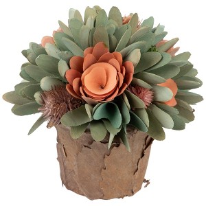 Northlight 7.75" Pink and Green Wooden Floral Artificial Potted Centerpiece - 1 of 4
