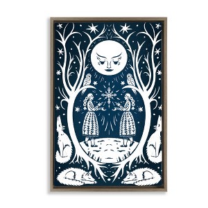 Stupell Industries Woodland Folk Girls with Moon Floating Frame Canvas Art - 1 of 4