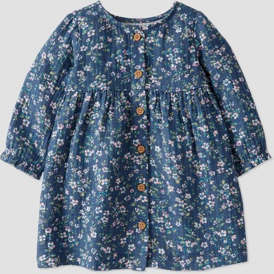 little Planet By Carter's Baby Organic Cotton Gauze Floral Dress - Blue 6M