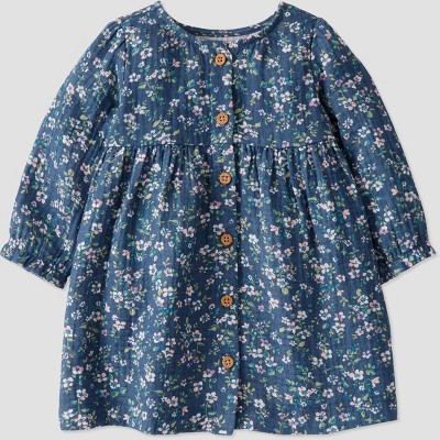 Image of Baby Organic Cotton Gauze Floral Dress - little planet by carter's Blue Newborn