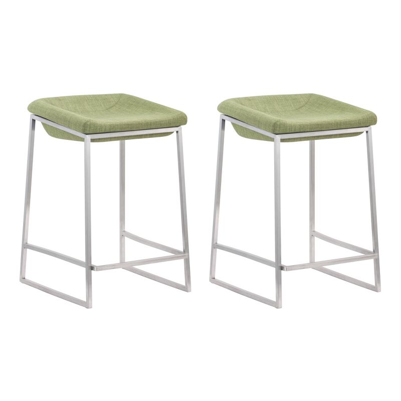 24&#34; Set of 2 Contemporary Sleek Modern Counter Height Barstools Green - ZM Home, 1 of 10