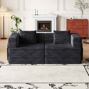 72.4 Inch Convertible Sofa Bed for Living Room, Folding Design Sofa with Cushions and Side Storage Pockets, Corduroy Fabric Sofa-Coolbibila - 1 of 4