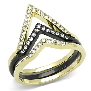 Slickblue Women’s Stainless Steel Ring, IP Gold + Black Finish, Clear Pave Crystal, Stackable Jewelry, Size 5-8 - 1 of 4