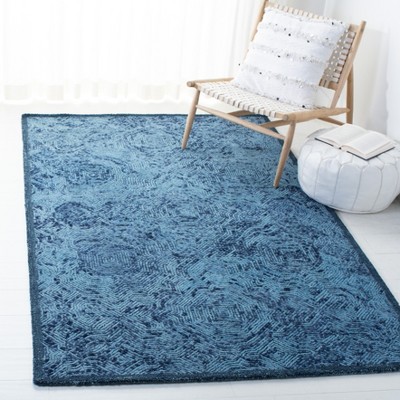 Handmade Dark Blue Wool 3' x 5' Tufted Rug