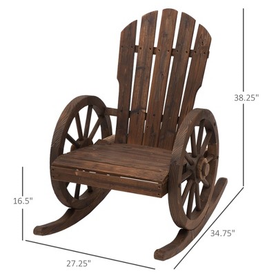 Burnt Wood Adirondack Rocking Chair with Wagon Wheel Armrests