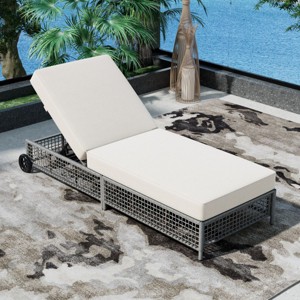 Patio Chaise Lounge Chair Set Of 3, Pool Lounge Chairs With 5-Position Backrest, Pool Lounge Chairs With Cushion And Wheels-Cuddlewood - 1 of 4