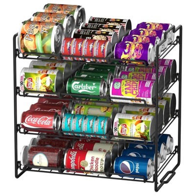 LunaLulinlk 4 Tiers Stackable Can Rack Organizer, Beverage Food Can Dispenser Holder Holds up to 48 Cans for Kitchen Cabinet and Pantry (Black)