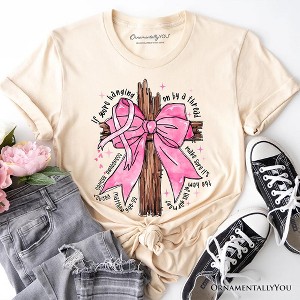 Breast Cancer Pink Bow Cross T-Shirt, Awareness Faith Christian Tee | OrnamentallyYou - 1 of 4