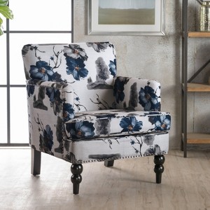 Upholstered Accent Harrison Tufted Club Chair Floral Pattern, Hardwood Frame Preston Fabric-CENGHU - 1 of 4