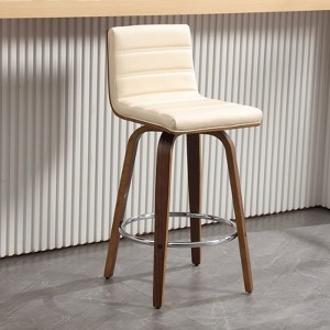 Bekrvio 26" Counter Height Bar Stools - PU Leather Swivel, L Shape Back, Upholstered, Mid-Century Modern Chairs for Kitchen Counter Island - 1 of 4