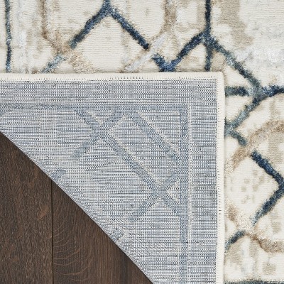 Ivory and Taupe Abstract Geometric Runner Rug