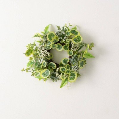 Sullivans Artificial 14" Spring Grass Flower Mini Wreath, Green