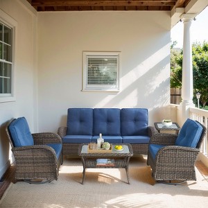 Buenhomino Outdoor 5 Pieces Coversation Set with Swivel Rocking Chair, Patio Furniture High Back Couch with Coffee Table for Porch Balcony Backyard - 1 of 4