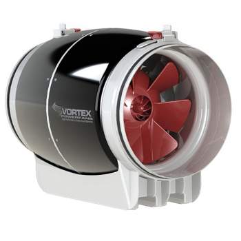 Vortex VTX600S Powerfan Energy-Efficient Quiet S-Line Inline Ventilation Fan, 120 Volts, 347 Cubic Feet Per Minute, Black/Red
