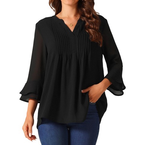 Hit Point V-neck Top with Side-Point Hem - Teal - Soft Stretch