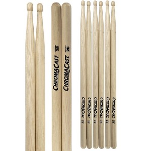 ChromaCast 2B USA Made Hickory Drumsticks Pair - Wood Tipped - Drum Sticks Tour Tested by Pro Drummers - Real American Hickory Wood - 1 of 4