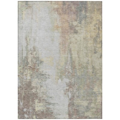 Tan And Brown Abstract Washable Indoor Outdoor Area Rug