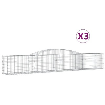 vidaXL Gabion Basket 3 Pcs - Galvanized Iron, Rectangular Arched Garden Sound Barrier 157.5"x19.7"x23.6"/31.5"