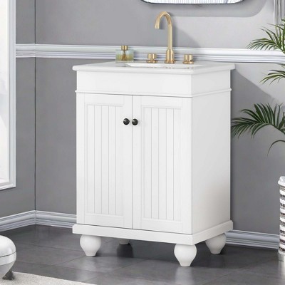 NicBex Bathroom Vanity with Sink, Bathroom Cabinet Storage, 2 Soft Closing Cabinet Doors with Double Shelves for Bathroom