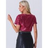 INSPIRE CHIC Women's Sequin Glitter Short Sleeve Cropped Round Neck Tassel Cocktail Party Sparkly Top - 3 of 4
