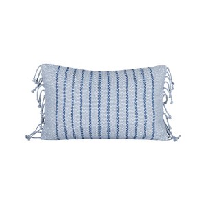 14x22 Hand Woven Blue Striped Filled Lumbar Pillow by Foreside Home & Garden - 1 of 4