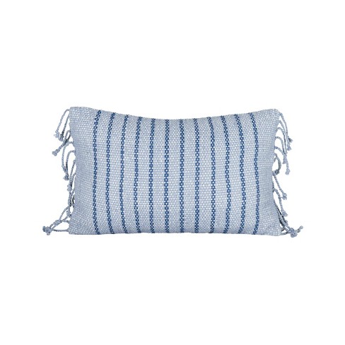 14x22 Hand Woven Blue Striped Filled Lumbar Pillow by Foreside Home & Garden - image 1 of 4