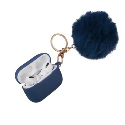 Insten Case Compatible with AirPods Pro - Cute Pom Pom Protective Silicone Skin Cover with Keychain & Anti-Lost Strap, Blue