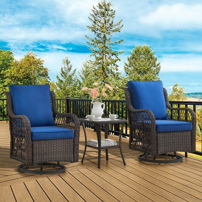 Whizmax 3 Pieces Outdoor Swivel Rocker Chair Set of 2 with Glass Top Table, Outdoor Swivel Glider Rocker, Wicker Swivel Chair Set for Patio Porch Pool